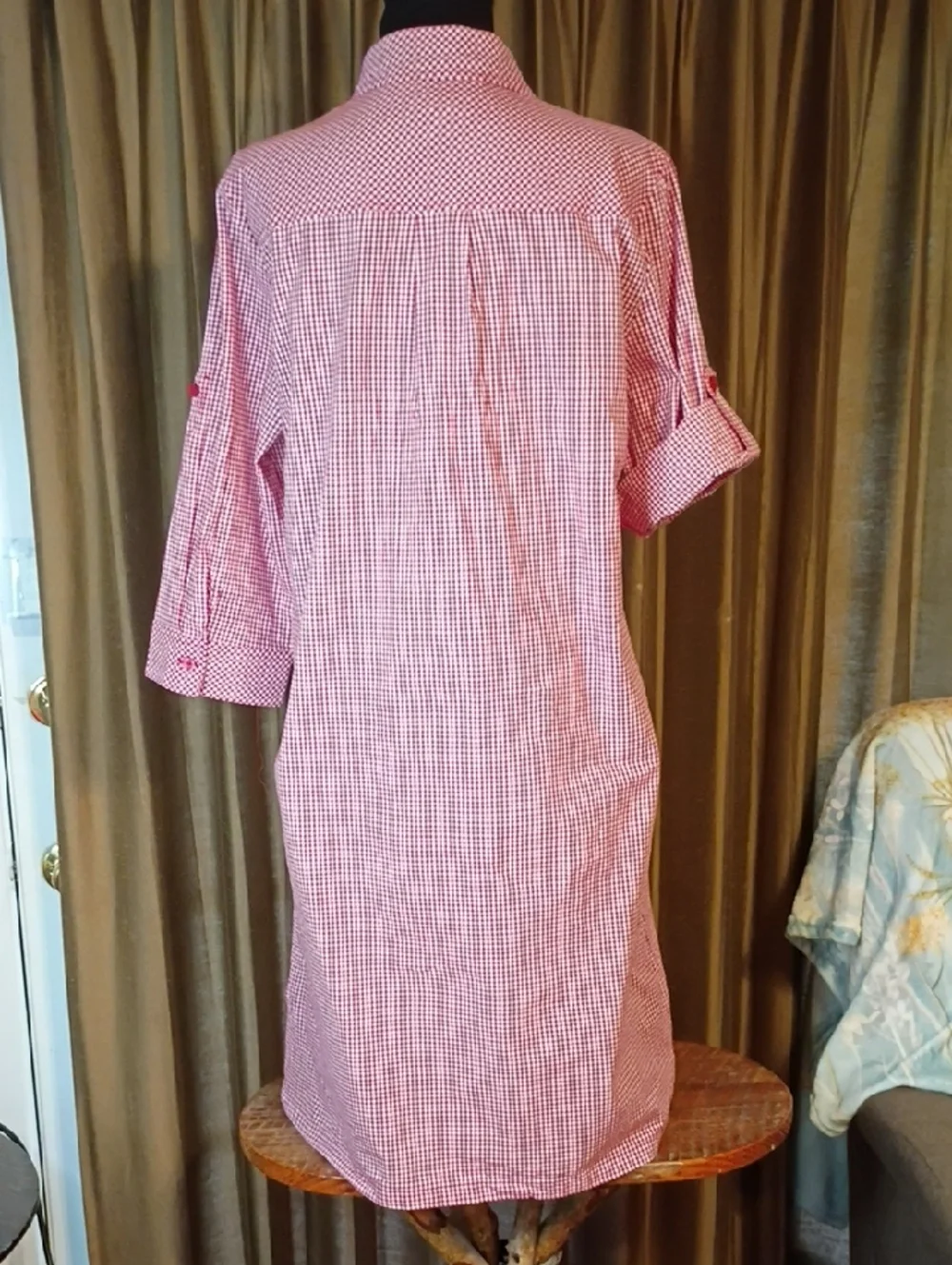 Red Gingham Button-Front Shirt Dress By D&Co - Picture 4 of 8